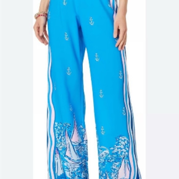 Lilly Pulitzer Bal Harbour Palazzo Pants Blue Nautical Sailboat Print NWT - Picture 2 of 9